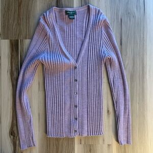 Eddie Bauer Wool Lavender Ribbed Cardigan